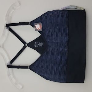 NWT Cascade Sport Blue & Black Print Racerback Sports Bra XXL